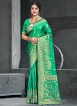 Silk Teal Festival Wear Zari Work Saree