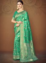 Silk Teal Festival Wear Zari Work Saree