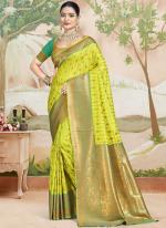 Silk Neon Green Festival Wear Weaving Saree