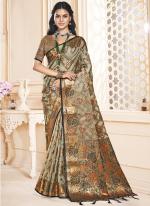 Organza Brown Traditional Wear Weaving Saree