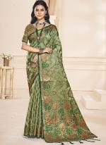 Organza Green Traditional Wear Weaving Saree