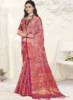 Organza Pink Traditional Wear Weaving Saree