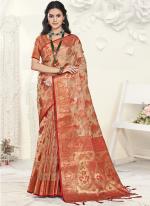 Organza Red Traditional Wear Weaving Saree