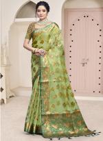 Organza Green Festival Wear Weaving Saree