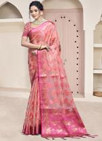 Organza Pink Festival Wear Weaving Saree