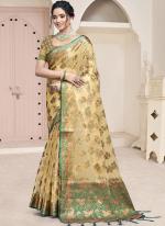 Organza Yellow Festival Wear Weaving Saree