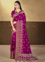 Silk Magenta Traditional Wear Zari Work Saree