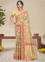 Silk Light Yellow Festival Wear Printed Saree