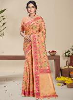 Silk Peach Festival Wear Printed Saree