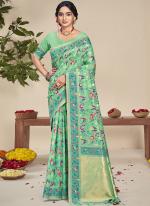 Silk Sky Blue Festival Wear Printed Saree