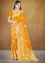 Silk Yellow Festival Wear Zari Work Saree