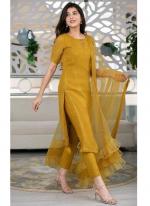 Rayon Yellow Casual Wear Embroidery Work Readymade Kurti Set