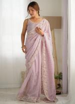 Georgette Lilac Party Wear Sequins Work Saree