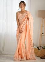 Georgette Peach Party Wear Sequins Work Saree