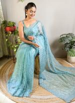 Crystal Silk Sky Blue Party Wear Sequins Work Saree