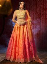 Organza Orange Party Wear Printed Lehenga Choli