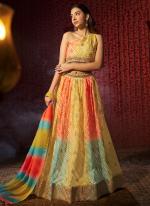 Organza Yellow Party Wear Printed Lehenga Choli