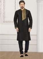 Unique Black Banarasi Silk Festival Wear Embroidery Work Kurta Pajama