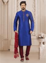 New Festival Wear Blue Banarasi Silk Embroidery Work Kurta Pajama