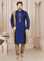 Embroidery Work Blue Banarasi Silk Party Wear Kurta Pajama