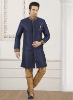 Online Indian Wedding Wear Blue Banarasi Silk Embroidery Work Kurta Pajama