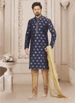 Buy Wedding Wear Blue Jacqaurd Silk Pintex Kurta Pajama