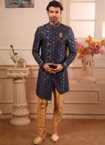 Jacqaurd Blue Traditional Wear Weaving Indowestern