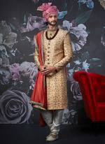 Gold Banarasi Silk Wedding Wear Embroidery Work Indowestern Sherwani