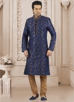 Wedding Wear Dark Blue Jacqaurd Silk Embroidery Work Kurta Pajama