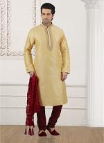 Party Wear Golden Banarasi Silk Embroidery Work Kurta Pajama