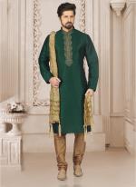 Banarasi Silk Green New Designer Embroidery Work Kurta Pajama