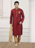 Latest Festival Wear Maroon Banarasi Silk Embroidery Work Kurta Pajama