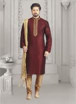 Stylish Maroon Banarasi Silk Party Wear Embroidery Work Kurta Pajama