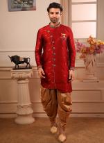 Wedding Wear Red Jacqaurd Weaving Indowestern