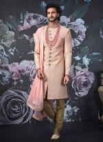 Pink Banarasi Silk Wedding Wear Embroidery Work Sherwani