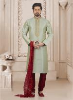 Pista Green Banarasi Silk Party Wear Embroidery Work Kurta Pajama