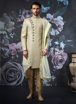 Pista Green Banarasi Silk Wedding Wear Embroidery Work Sherwani