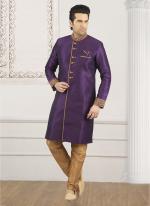 Purple Banarasi Silk Wedding Wear Embroidery Work Kurta Pajama