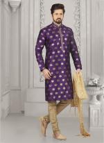 Purple Jacqaurd Silk Wedding Wear Pintex Kurta Pajama