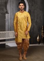 Latest Yellow Jacqaurd Wedding Wear Weaving Indowestern