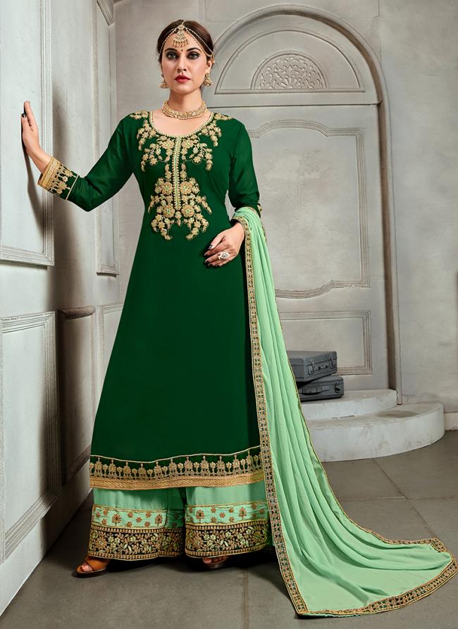 Georgette Green Traditional Wear Cording Work Palazzo Suit