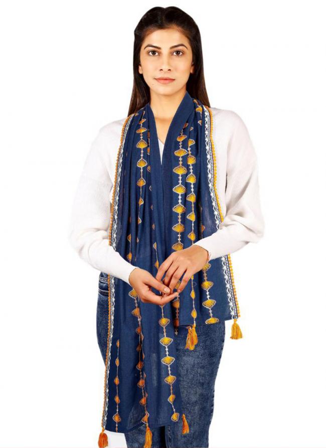 Navy Blue Khadi Cotton Casual Wear Embroidery Work Dupatta