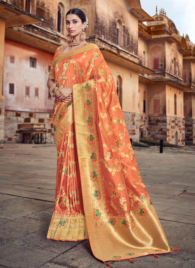 Orange Silk Wedding Wear Weaving Saree