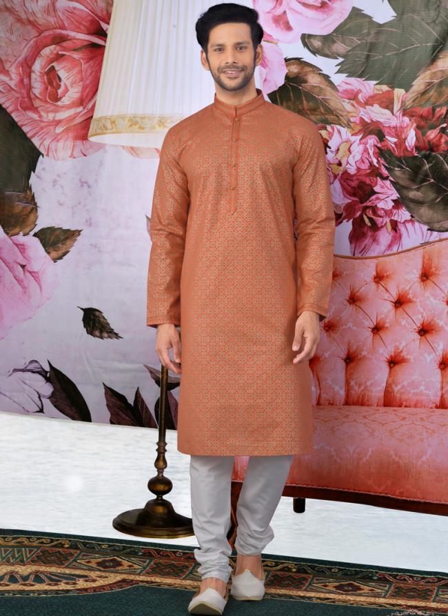 Orange Cotton Festival Wear Pintex Kurta Pajama