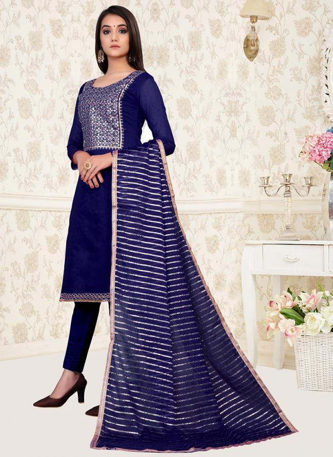 Blue Modal Chanderi Daily Wear Hand Work Churidar Suit