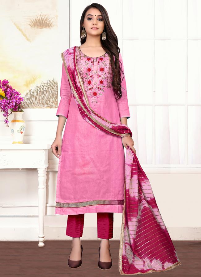Light pink Glace Cotton Daily Wear Hand Work Churidar Suit