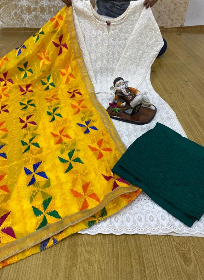 Yellow Pure Cotton Party Wear Chikankari Readymade Salwar Suit