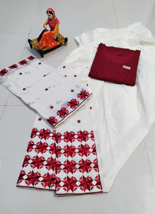 Maroon Pure Cotton Party Wear Chikan Work Readymade Salwar Suit