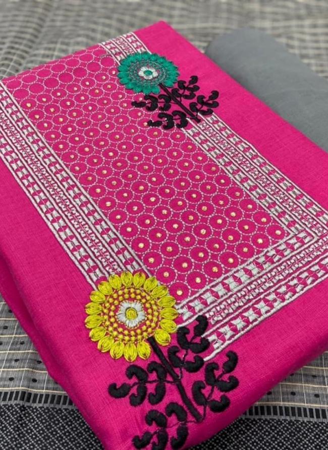 Rani Slub Cotton Casual Wear Embroidery Work Dress Material