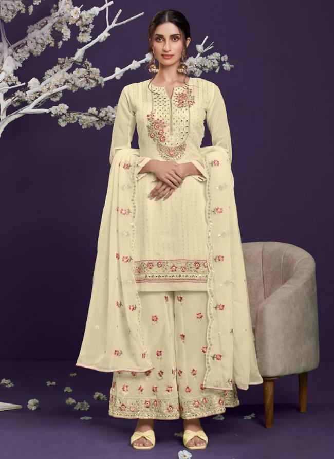 Yellow Georgette Party Wear Embroidery Work Sharara Suit